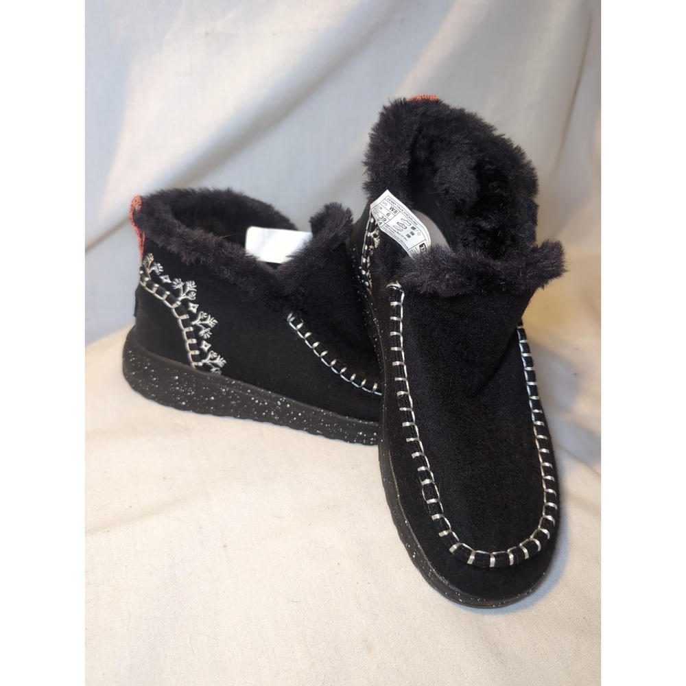 Hey Dude Denny Black Wool Faux Shearling Pull On Ankle Winter Boots Women's Sz 8